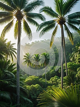 Enchanting Jungle Haven A Serene Forest with Majestic Palm Trees.AI Generated