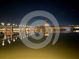 Enchanting La Grave Dome and Starlight Reflection on Garonne River from Saint-Pierre, Toulouse