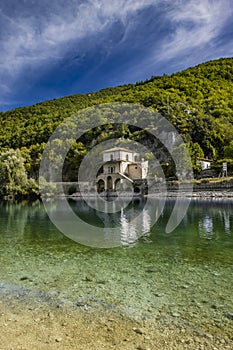 The enchanting Lake Scanno, seen from above, with its characteristic heart shape photo