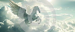 The enchanting legendary white winged horse the Pegasus takes flight.