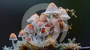 Enchanting Macro World: Dew Drops on Wild Mushrooms