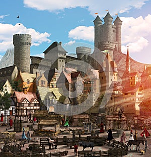 Enchanting Medieval Fantasy Town Marketplace photo