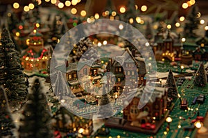 Enchanting miniature christmas village at night