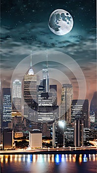 Enchanting Moonlit citycape illustration Artificial Intelligence artwork generated
