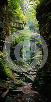 Enchanting Mossy Green Cave In State Forest: A Schlieren Photography Masterpiece