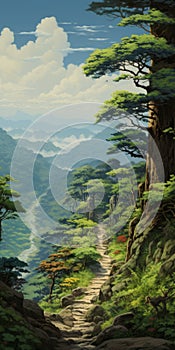Enchanting Mountain Path With Anime Style Art - Uhd Image photo