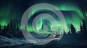 Enchanting Northern Lights Cabin Wallpaper In Conceptual Digital Art