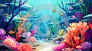 An enchanting ocean coral reef scene underwater