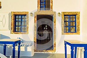 Enchanting old Greek taverna entrance Imerovigli Santorini Greece