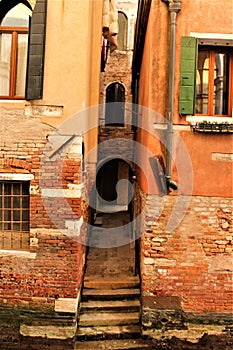 Enchanting path in Venice city, Italy. History, time, discovery and tourism