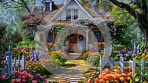 Enchanting Pathways: A Garden Oasis of Colorful Blooms, Chirping