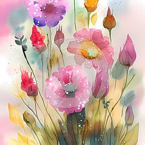 Enchanting Petals - Abstract Floral Watercolor for Storybooks