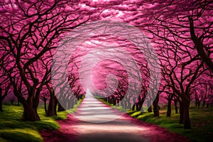 The enchanting pink flower trees' tunnel