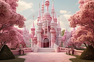 Enchanting Pink princess castle. Generate Ai