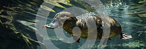 Enchanting platypus swimming in a rippling stream a unique animal kingdom wonder photo