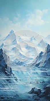 Enchanting Realms: A Majestic Painting Of Glacier And Mountains