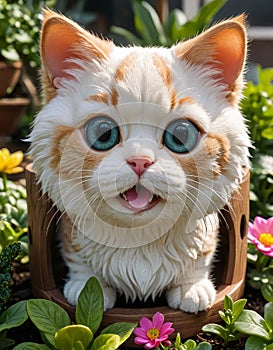 Enchanting Scene: A Fluffy Orange Kitten Curiously Gazes by the Window photo