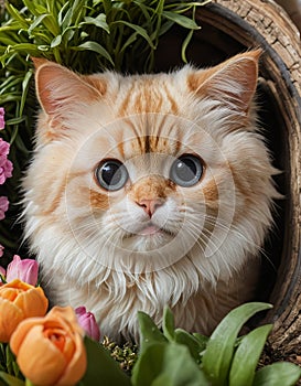 Enchanting Scene: A Fluffy Orange Kitten Curiously Gazes by the Window photo