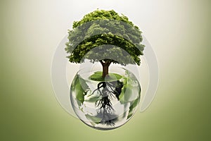 Enchanting scene of a tree growing on a floating globe in the air