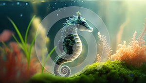 Enchanting Sea Horse in the Colorful Depths of the Vivid Reef. Generative AI