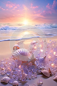 Enchanting Shells and Lilac Sunsets: A Dreamy Summer Morning at photo