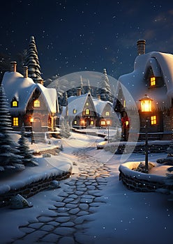 Enchanting Snow-Covered Village: A Fairy Tale Setting of Scandin