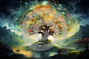 Enchanting Spring magic tree. Generate Ai