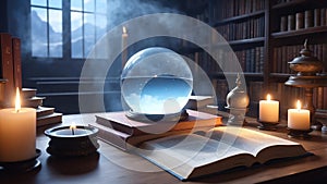 an enchanting still life with a crystal ball anc ai generated