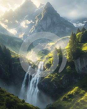 Enchanting Sunrise: A Dreamy View of Swiss Mountains and Luminou