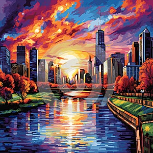 Enchanting sunset over a picturesque cityscape