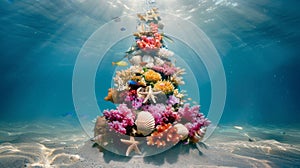 Enchanting Underwater Christmas Tree Surrounded by Coral and Marine Life