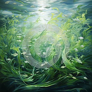 Enchanting underwater scene with small fish and eelgrass