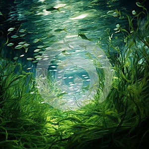 Enchanting underwater scene with small fish and eelgrass