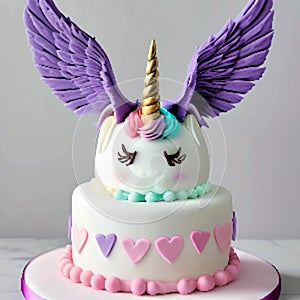 Enchanting Unicorn Cake: Horns and Wings Delight!\