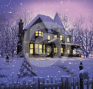 Enchanting Victorian House Christmas Lights Porch photo