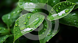 Enchanting Water Droplets on Vibrant Green Leaves - Macro Photography