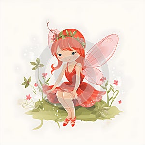 Enchanting winged sprite, adorable illustration of a colorful fairy with cute wings and floral touches