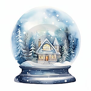 Enchanting Winter Wonderland: A Glittering Snow Globe House Illu