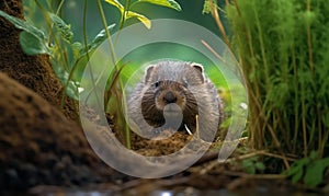 The Enchanting World of Mountain Beavers A Hyperrealistic Journey Through Their Hidden Habitat. Mountain beaver in a burrow photo