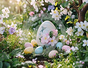 Enchantingly Colored Easter Eggs in the Garden during Spring Festivities