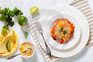 Enchilada casserole with veggies, corn, pinto bean