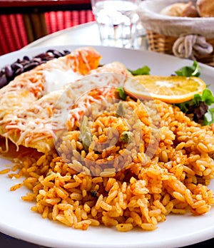 Enchilada with tomato rice