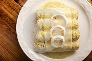 Enchiladas Suizas recipe flatlay