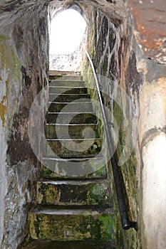 Enclosed staircase in fortress on St Helena island