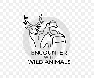 Encounter with wild animals in wild nature, linear graphic design