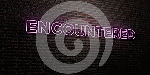 ENCOUNTERED -Realistic Neon Sign on Brick Wall background - 3D rendered royalty free stock image