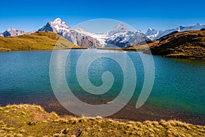 Encountering Bachalpsee when hiking First to Grindelwald Bernese Alps, Switzerland.