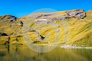 Encountering Bachalpsee when hiking First to Grindelwald Bernese Alps, Switzerland.