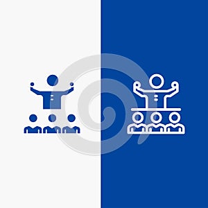 Encourage, Growth, Mentor, Mentorship, Team Line and Glyph Solid icon Blue banner Line and Glyph Solid icon Blue banner