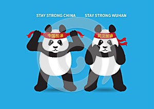 Encouraging pandas with red headbands